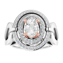 Oval Old Cut Real Diamond Double Halo Ring Prong Set 4.50 Carats Two Tone