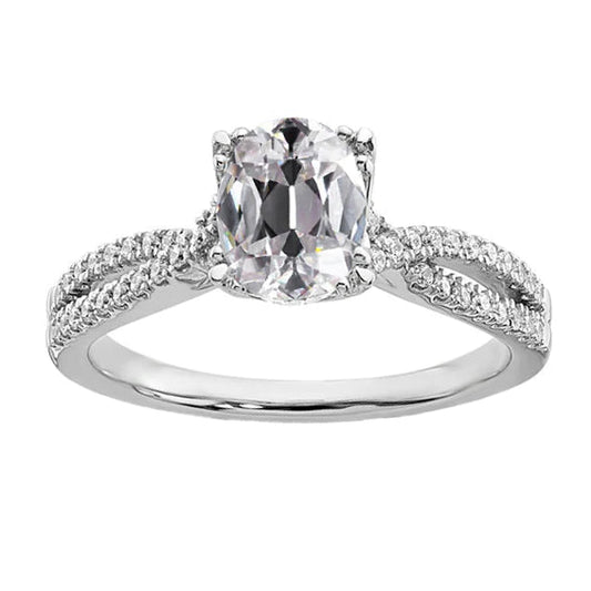 Oval Old Cut Real Diamond Women's Wedding Ring Split Shank 5.25 Carats