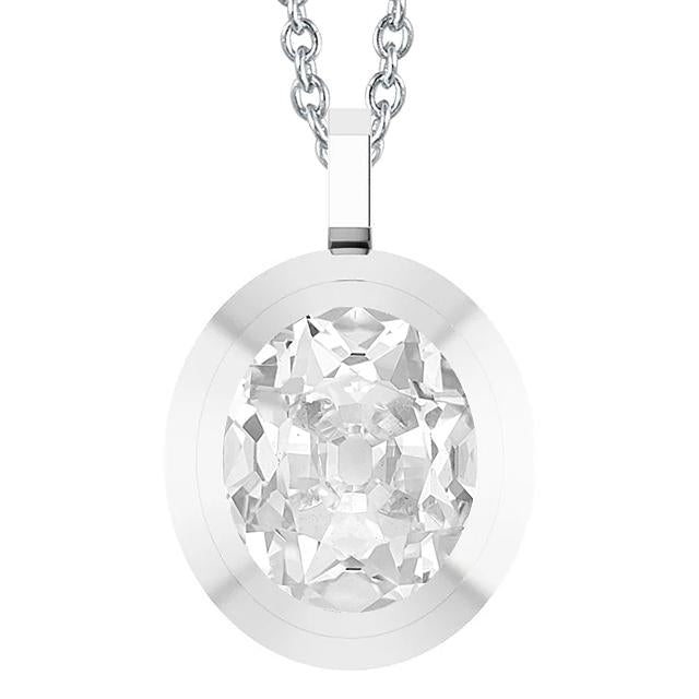 Oval Old Cut Solitaire Real Natural Earth Mined Diamond Pendant 5 Carat White Gold Slide Bail