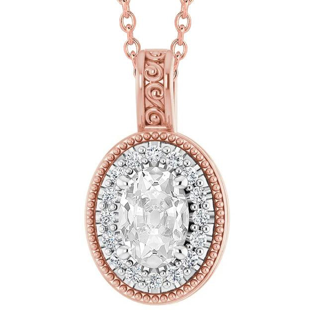 Oval Old Mine Cut Halo Genuine Diamond Pendant 4.50 Carats Two Tone Gold 14K