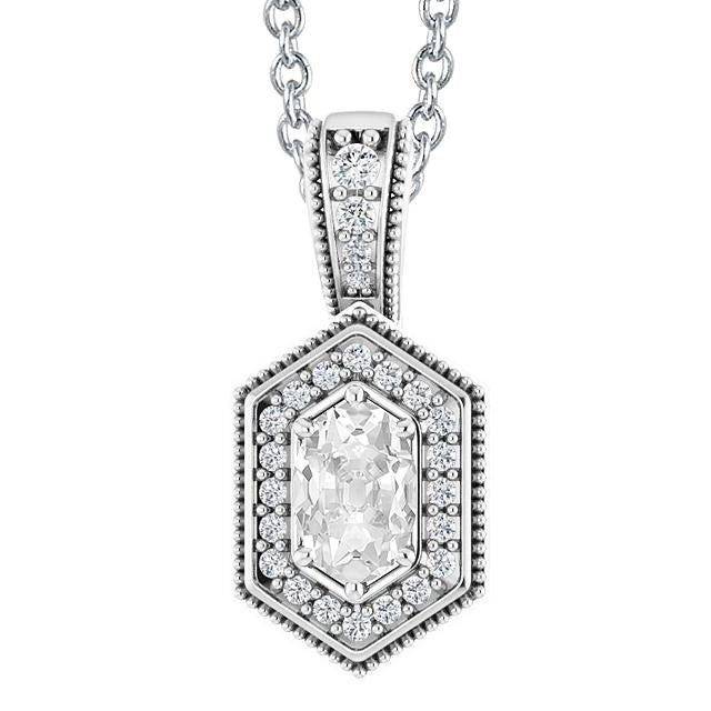 Oval Old Mine Cut Halo Natural Diamond Pendant Antique Style 5 Carats Gold 14K