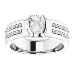 Oval Old Mine Cut Natural Diamond Ring Channel Set Thick Shank 4.75 Carats