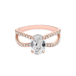 Oval Old Mine Cut Natural Diamond Ring Double Shank 3.90 Carats Rose Gold 14K