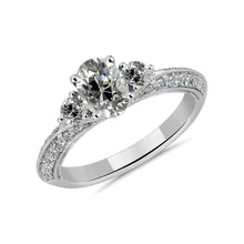 Oval Old Mine Cut Real Natural Earth Mined Diamond 3 Stone Ring 4.75 Carats Milgrain Shank