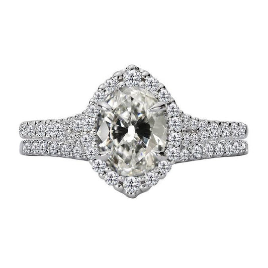 Oval Old Miner Genuine Diamond Halo Engagement Ring Set 6.50 Carats