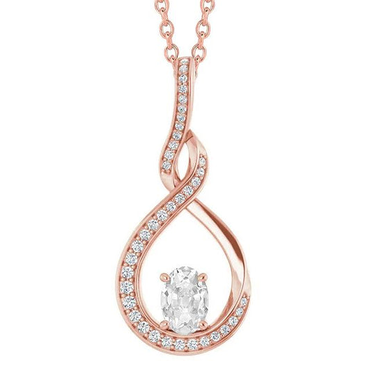 Oval Old Miner Genuine Diamond Pendant Slide With Chain 3 Carats Twisted Style