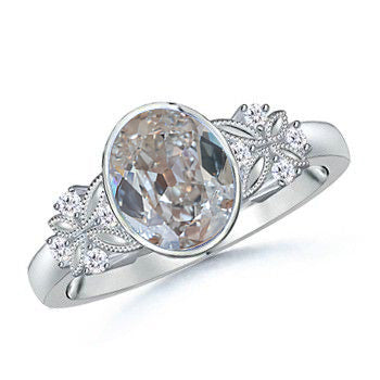 Oval Old Miner Genuine Diamond Ring Butterfly Style 2 Carats Bezel Set