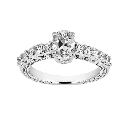 Oval Old Miner Genuine Diamond Wedding Ring 3 Carats Gold Women Jewelry