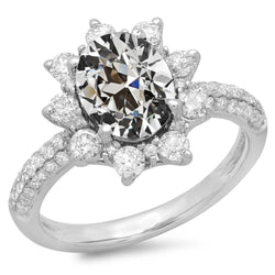 Oval Old Miner Natural Diamond Halo Ring Pave Set Flower Style 11.50 Carats
