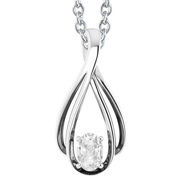 Oval Old Miner Real Diamond Jewelry Pendant 1 Carat White Gold 14K