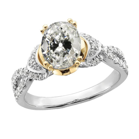 Oval Old Miner Real Diamond Ring Double Prong Split Shank 5 Carats