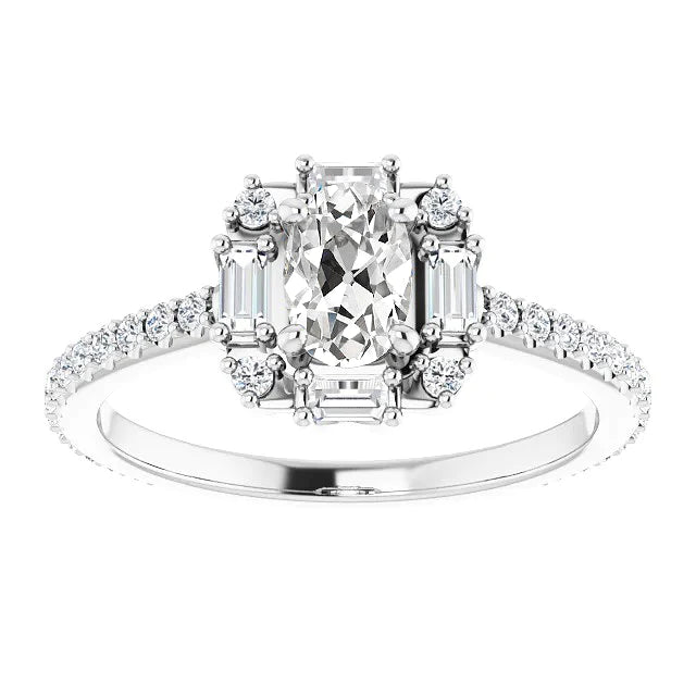 Oval Old Miner Real Diamond Ring With Round & Baguette Accents 4.25 Carats