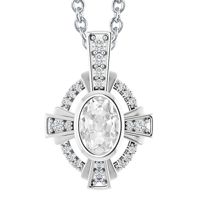 Oval Old Miner Natural Earth Mined Diamond Slide Pendant With Chain Bezel Set 5 Carats