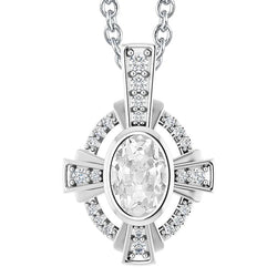 Oval Old Miner Natural Diamond Slide Pendant With Chain Bezel Set 5 Carats