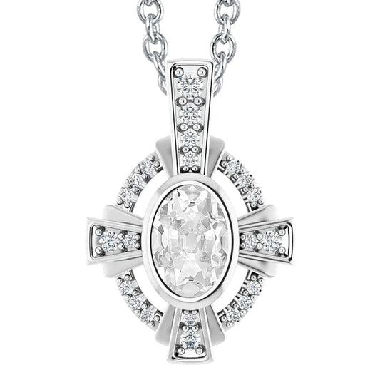 Oval Old Miner Natural Earth Mined Diamond Slide Pendant With Chain Bezel Set 5 Carats