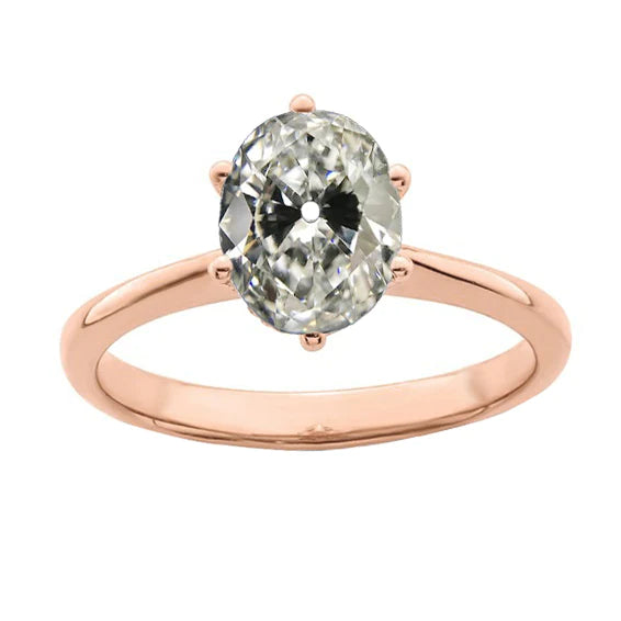 Oval Old Miner Real Diamond Solitaire Ring 14K Rose Gold 3.50 Carats