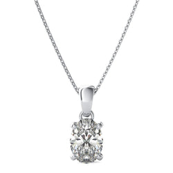 Oval Pendant Necklace 2.75 Carats Solitaire Real Diamond White Gold 14K