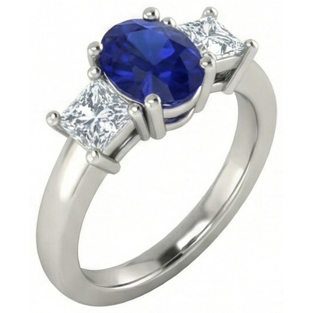 Oval Princess Cut 2.25 Ct Ceylon Sapphire Natural Earth Mined Diamonds Ring White Gold 14K