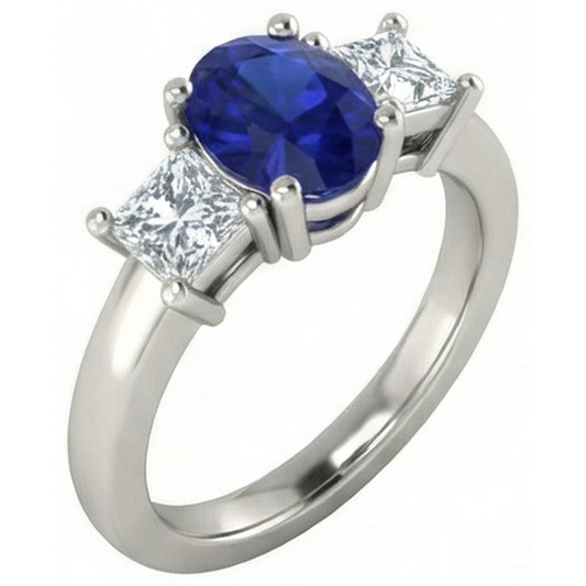 Oval Princess Cut 2.25 Ct Ceylon Sapphire Natural Earth Mined Diamonds Ring White Gold 14K
