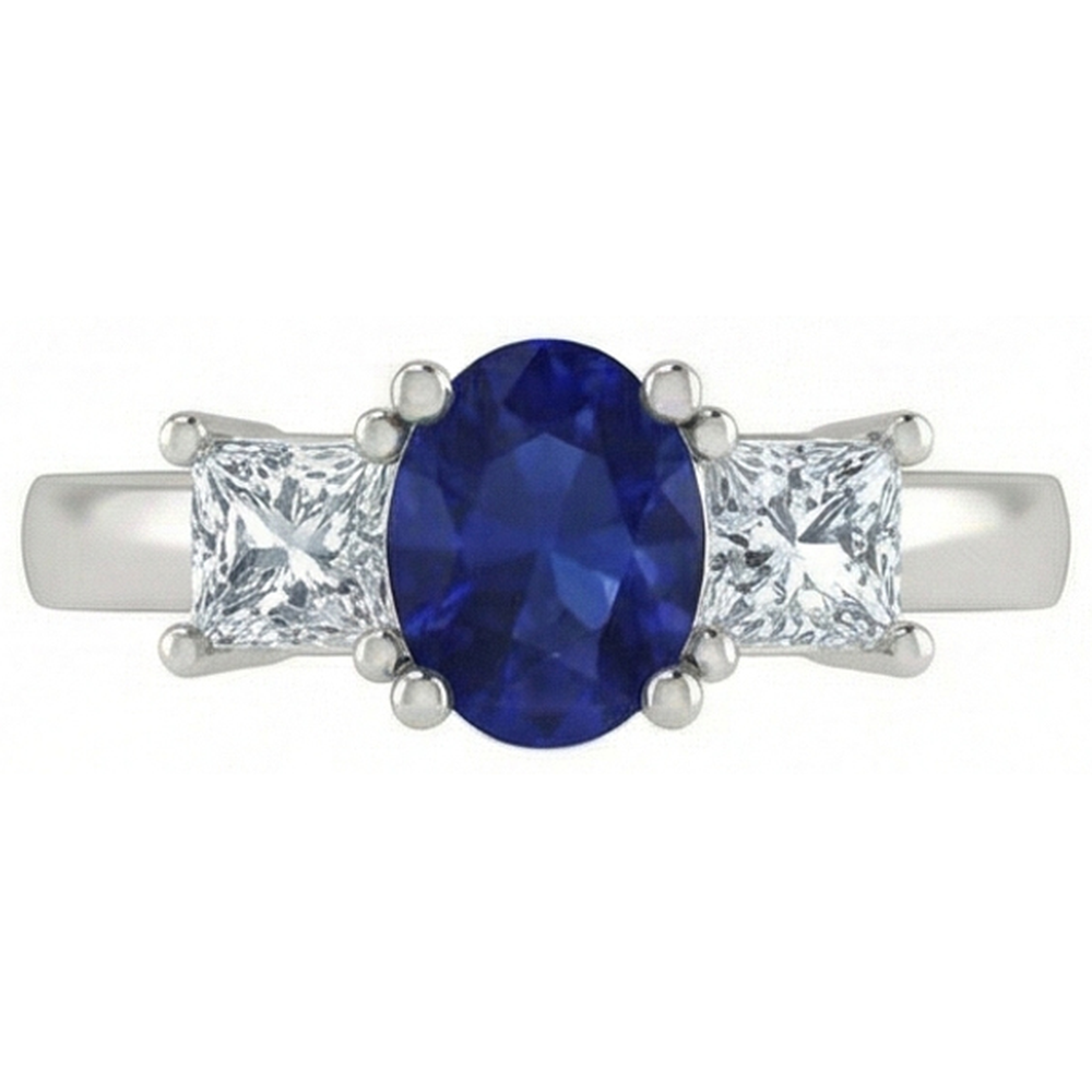 Oval Princess Cut 2.25 Ct Ceylon Sapphire Natural Earth Mined Diamonds Ring White Gold 14K
