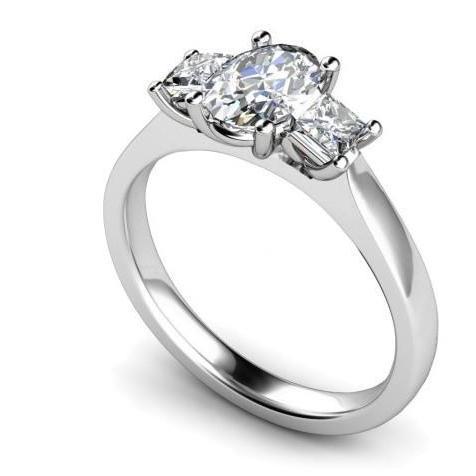 Oval & Princess Cut 2.50 Carats 3 Stone Natural Diamonds Anniversary Ring