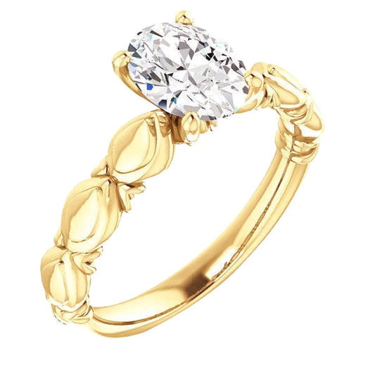 Oval Real Diamond Anniversary Solitaire Ring 1.50 Carats Yellow Gold 14K