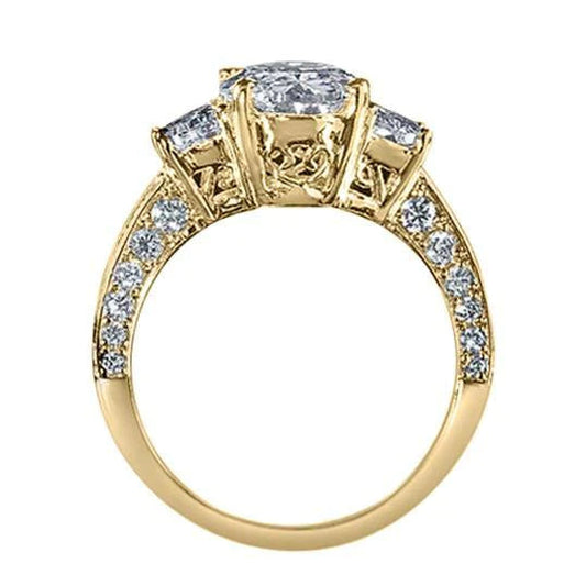Oval Real Diamond Engagement Ring 3 Stone Style Yellow Gold 4.51 Carats