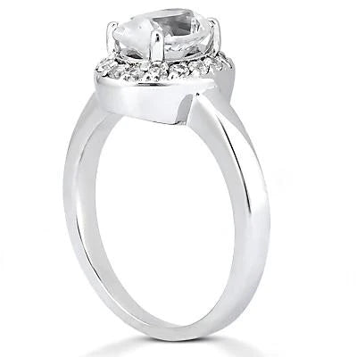Oval Real Diamond Halo Ring 1.25 Ct White Gold 14K