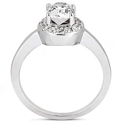 Oval Real Diamond Halo Ring 1.25 Ct White Gold 14K
