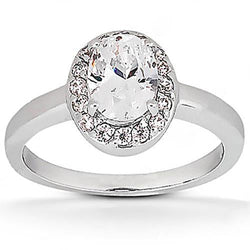 Oval Real Diamond Halo Ring 1.25 Ct White Gold 14K