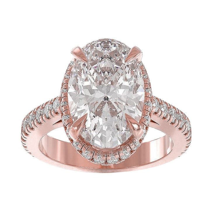 Oval Real Halo Diamond Engagement Ring With Accents 3.75 Ct. Rose Gold 14K