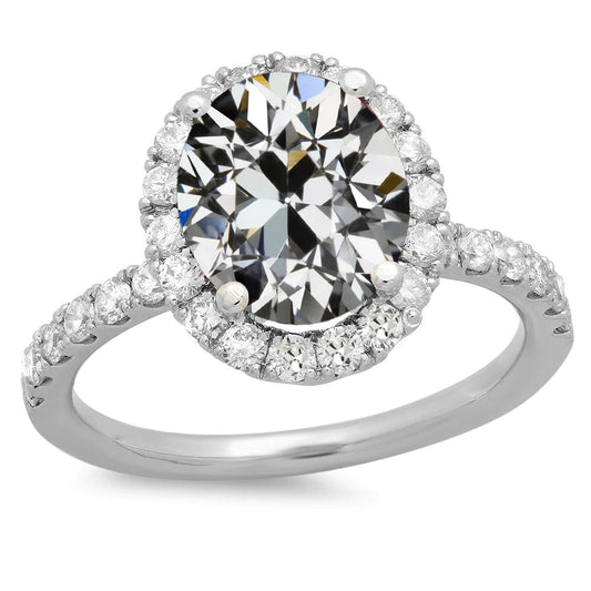 Oval Real Old Miner Diamond Halo Engagement Ring With Accents 8 Carats