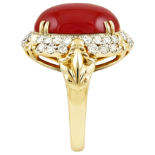 Oval Red Coral With Natural Earth Mined Diamonds 11.20 Ct Wedding Ring 14K Yellow Gold 14K
