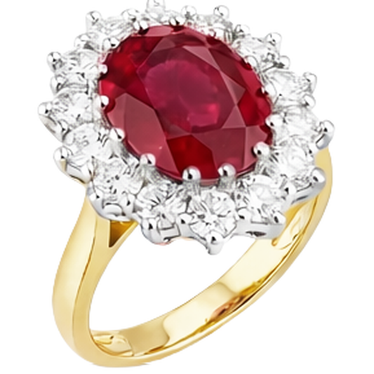 Oval Red Ruby With Natural Earth Mined Diamond Wedding Ring 4.75 Carats Gold 14K