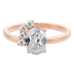 Oval & Round Old Miner Natural Earth Mined Diamond Ring 1.75 Carats Rose Gold 14K