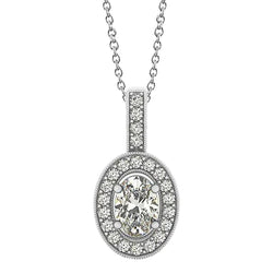 Oval & Round Real Diamond Pendant Necklace 1.50 Carats Without Chain WG 14K