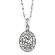 Oval & Round Real Diamond Pendant Necklace 1.50 Carats Without Chain WG 14K
