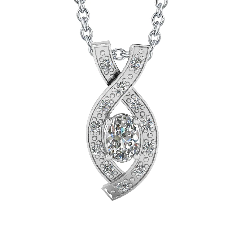 Oval & Round Shaped Real Diamond Entwine Pendant Necklace 2.70 Carat WG 14K