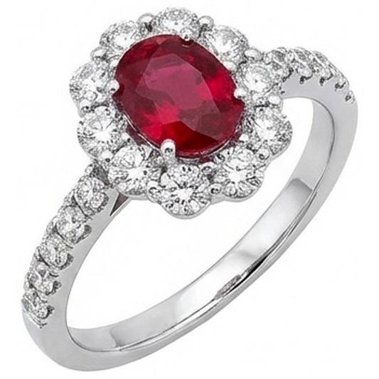 Oval Ruby 3.50 Carats Wedding Ring Prong Set White Gold 14K