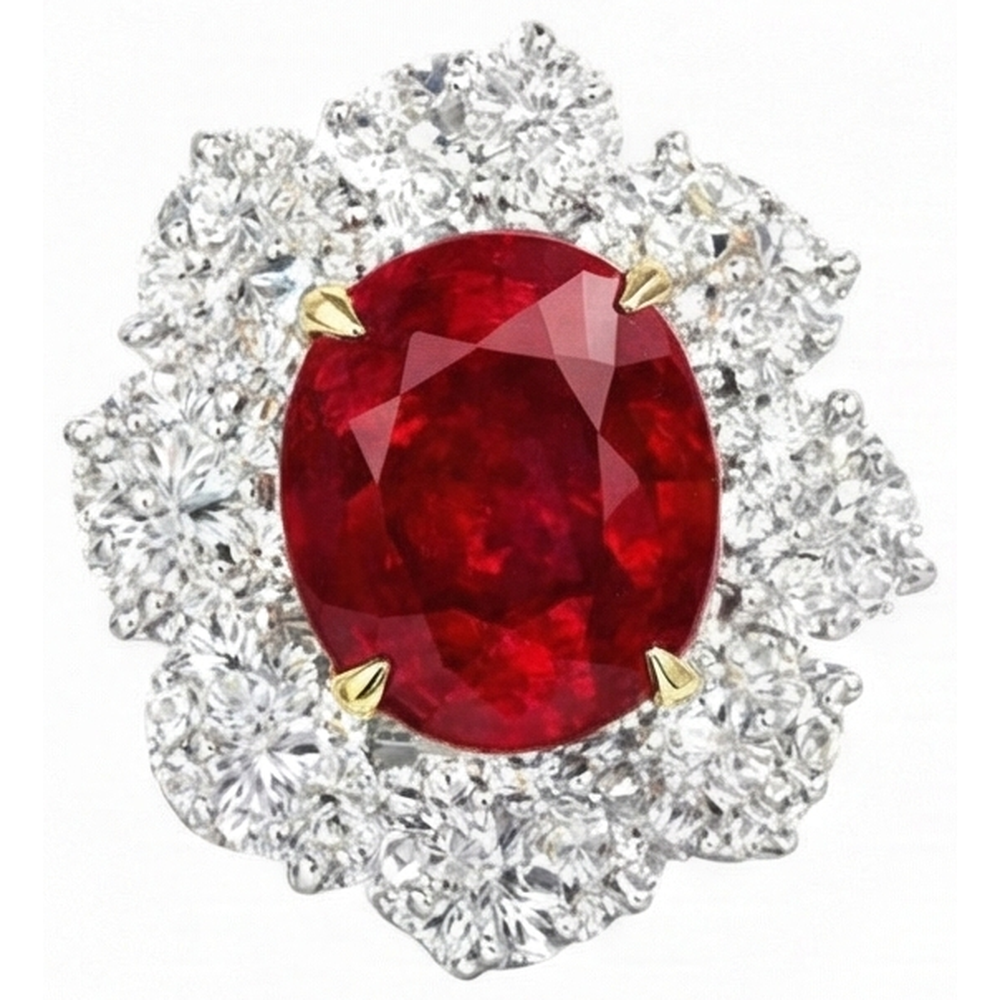 Oval Ruby With Natural Earth Mined Diamonds 6.10 Ct Wedding Ring Gold 14K