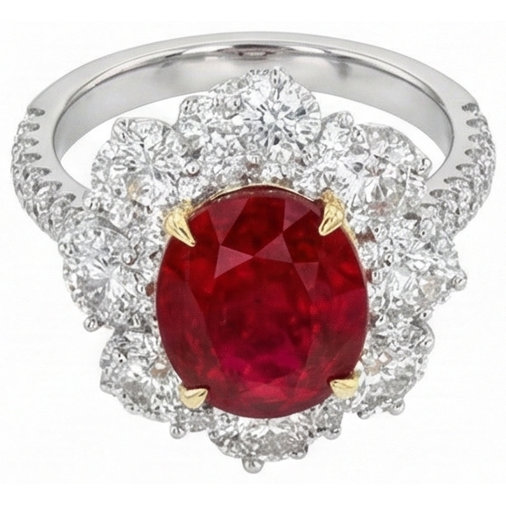 Oval Ruby With Natural Earth Mined Diamonds 6.10 Ct Wedding Ring Gold 14K