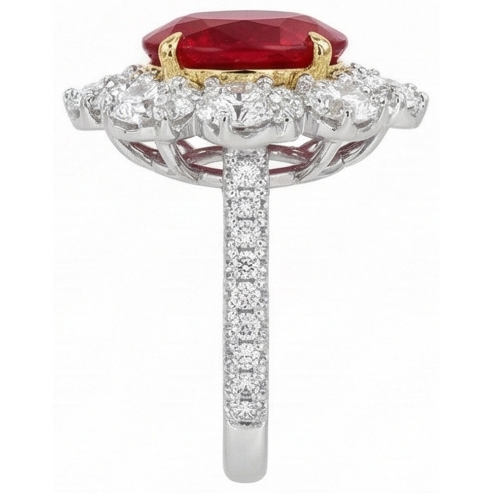 Oval Ruby With Natural Earth Mined Diamonds 6.10 Ct Wedding Ring Gold 14K