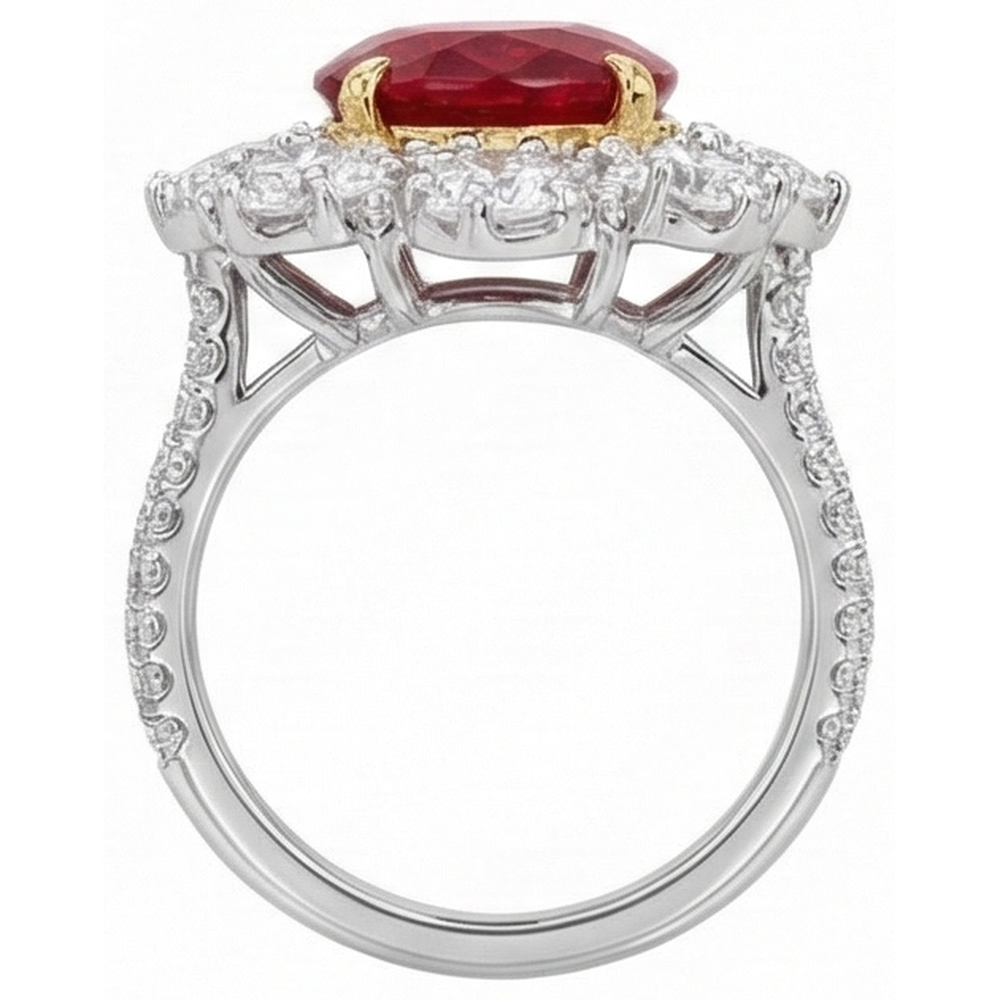 Oval Ruby With Natural Earth Mined Diamonds 6.10 Ct Wedding Ring Gold 14K