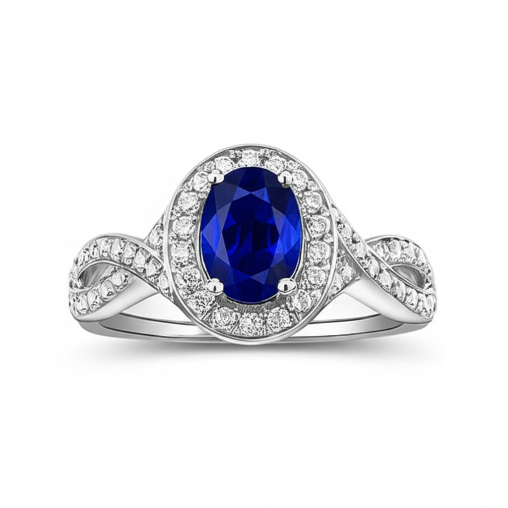 Oval Safir Sri Lanka Halo Ring
