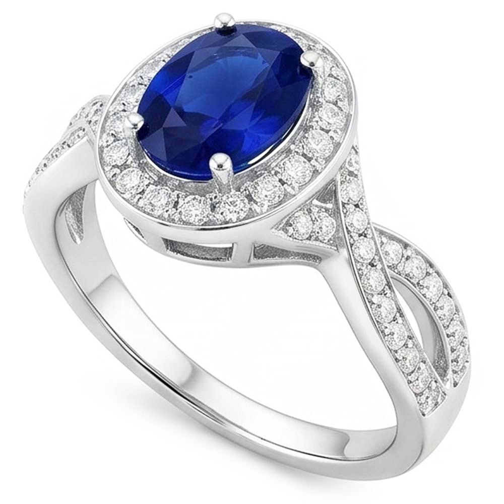 Oval Safir Sri Lanka Halo Ring