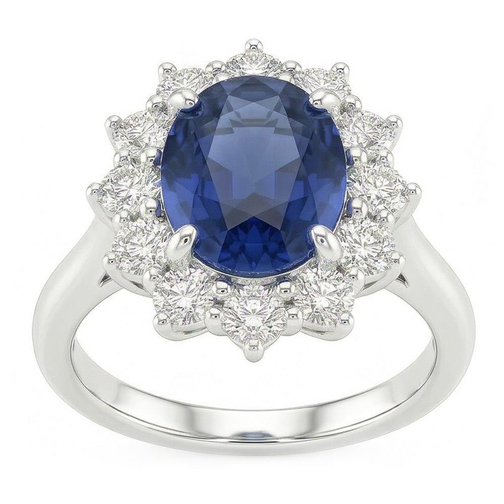 Oval Sapphire And Natural Earth Mined DIAMOND ( NOT LAB GROWN ) Fancy Ring 1.55 Carats White Gold 14K