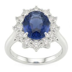 Oval Sapphire And Natural Earth Mined DIAMOND ( NOT LAB GROWN ) Fancy Ring 1.55 Carats White Gold 14K