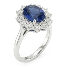 Oval Sapphire And Natural Earth Mined DIAMOND ( NOT LAB GROWN ) Fancy Ring 1.55 Carats White Gold 14K
