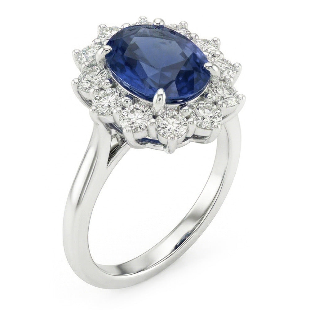 Oval Sapphire And Natural Earth Mined DIAMOND ( NOT LAB GROWN ) Fancy Ring 1.55 Carats White Gold 14K