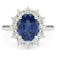 Oval Sapphire And Natural Earth Mined DIAMOND ( NOT LAB GROWN ) Fancy Ring 1.55 Carats White Gold 14K